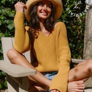 NWT JENNI KAYNE Fisherman Organic Cotton Blend Cabin Sweater Mustard Yellow